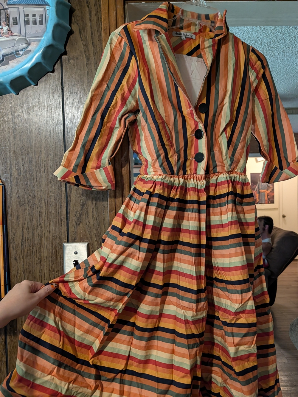 Tatyana Striped Dress in Orange, Black, Cream & Red